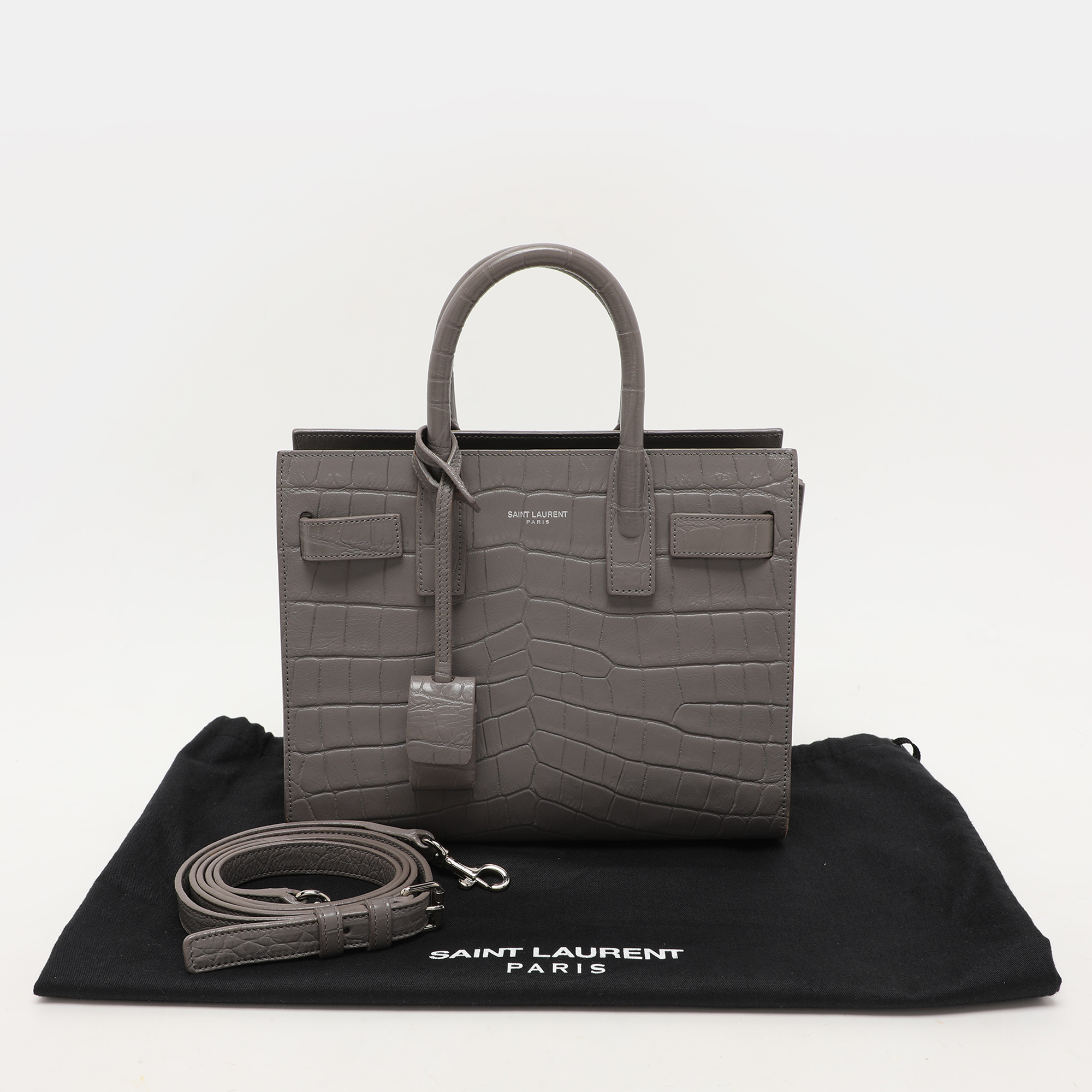 Saint Laurent Grey Croc Embossed Leather Nano Classic Sac De Jour Tote