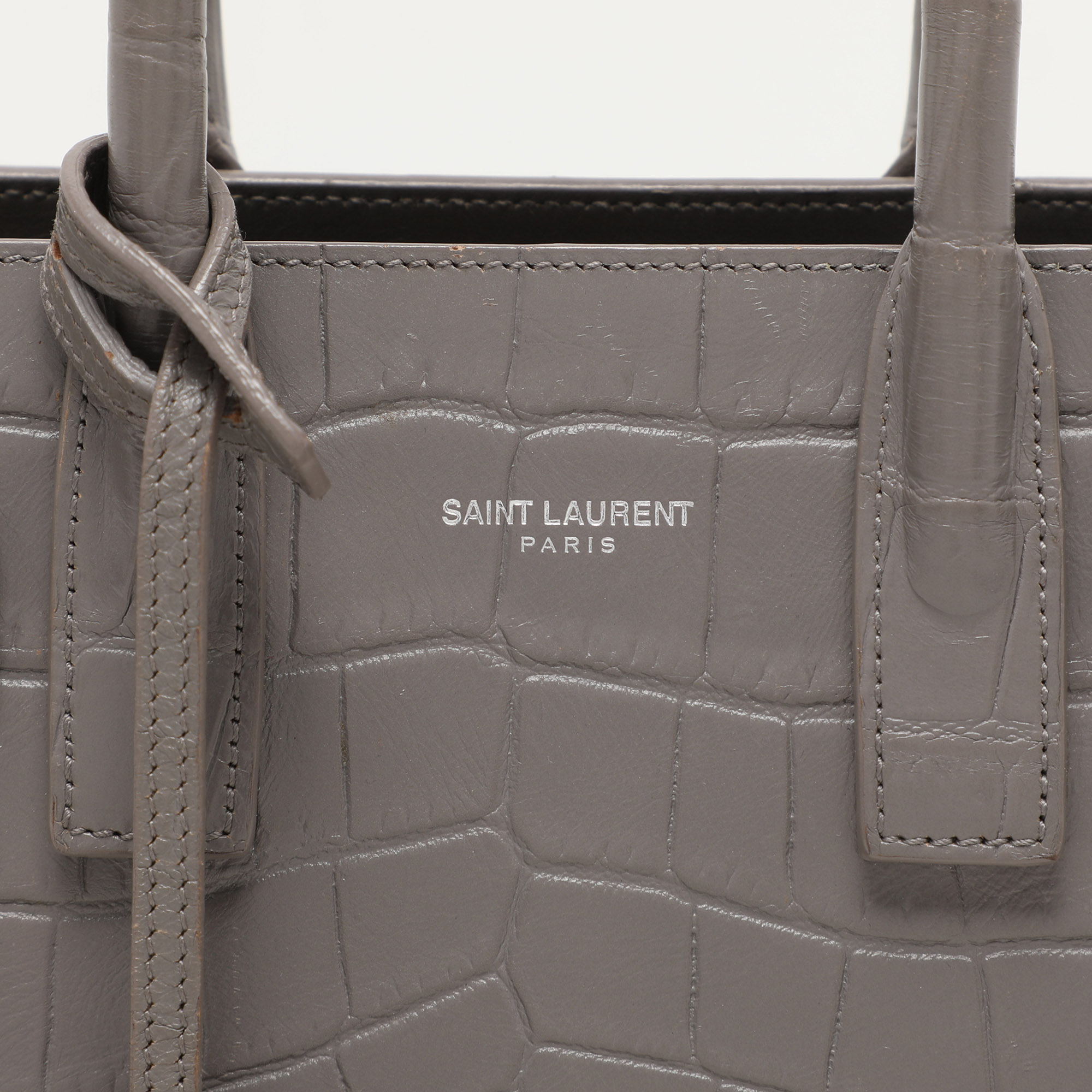 Saint Laurent Grey Croc Embossed Leather Nano Classic Sac De Jour Tote