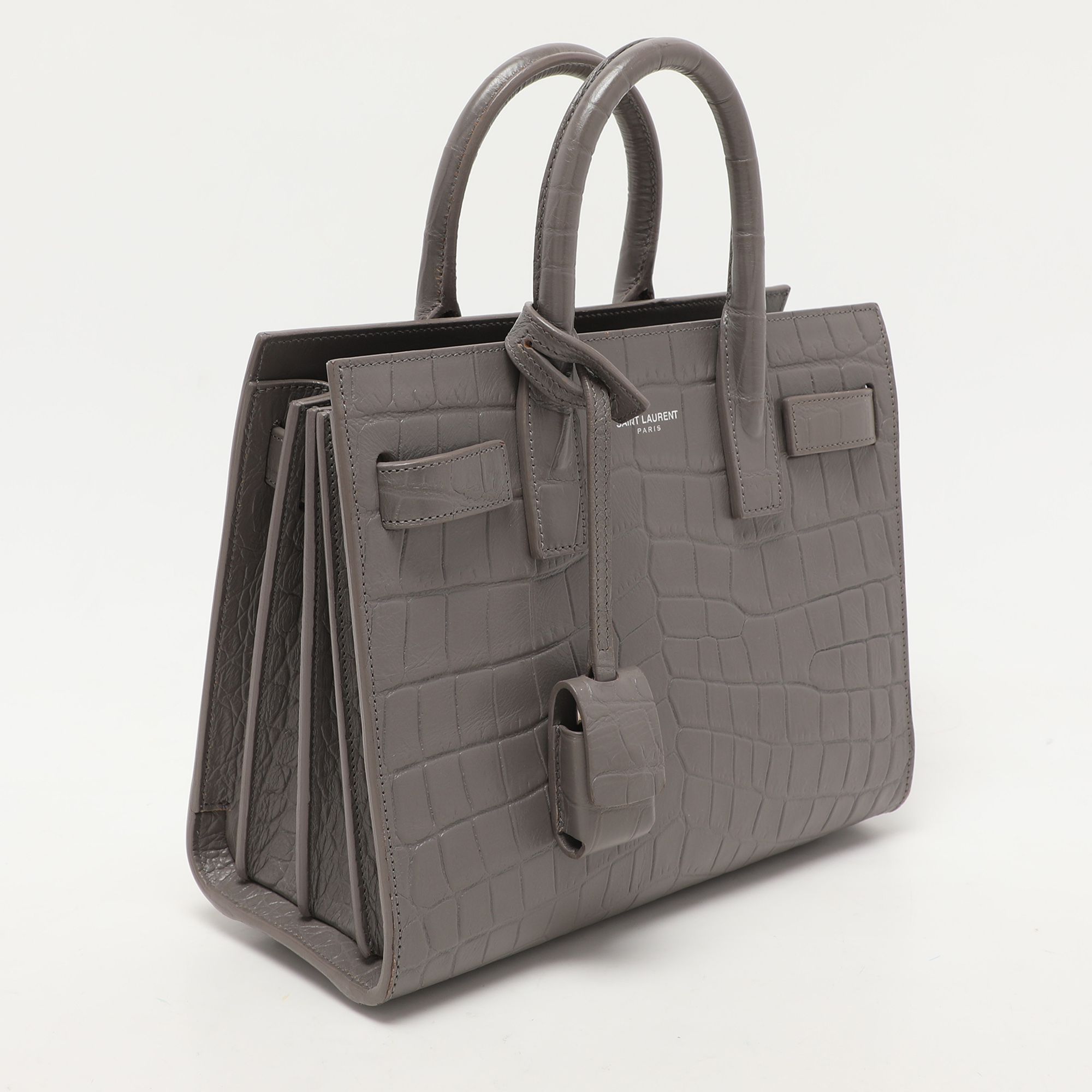 Saint Laurent Grey Croc Embossed Leather Nano Classic Sac De Jour Tote