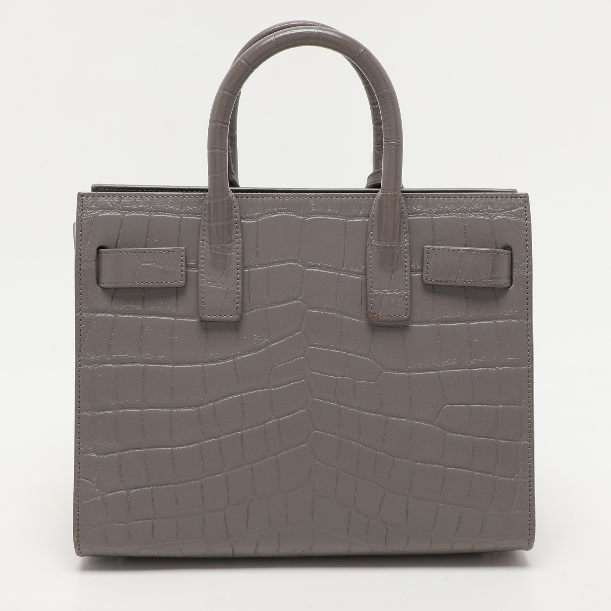 Saint Laurent Grey Croc Embossed Leather Nano Classic Sac De Jour Tote