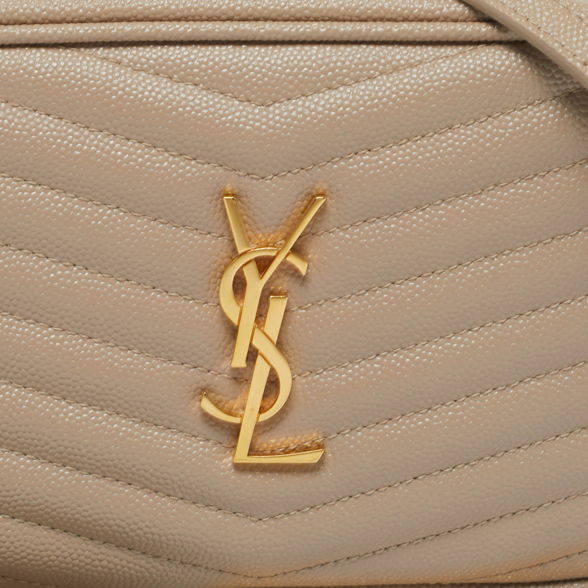 Saint Laurent Beige Matelassé Leather Mini Lou Camera Crossbody Bag