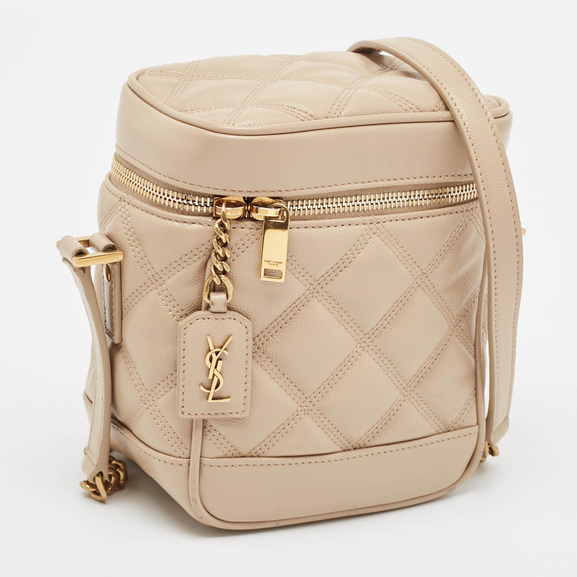 Saint Laurent Beige Quilted Leather Vanity Shoulder Bag