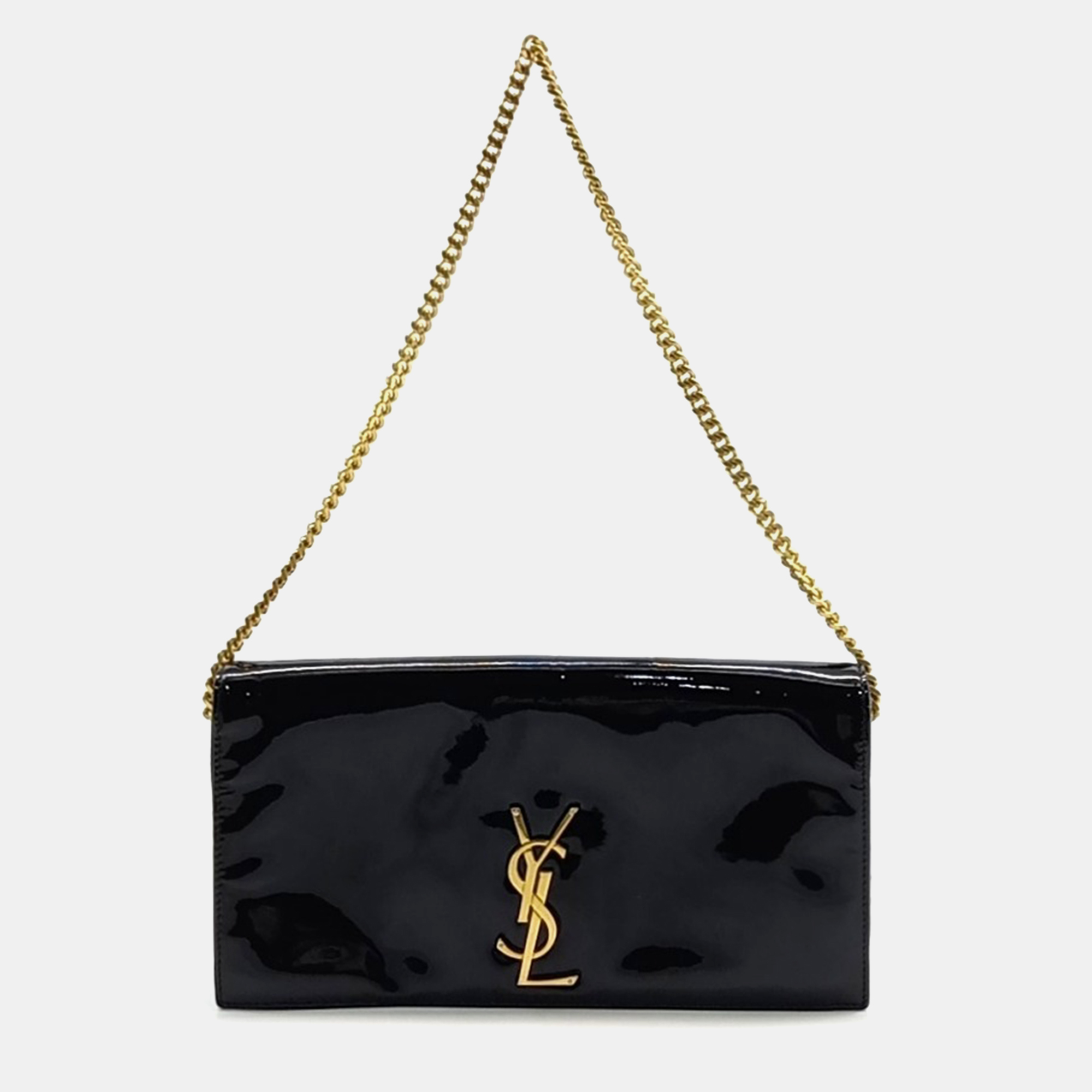 Saint Laurent Black Patent Leather Monogram Chain Shoulder Bag