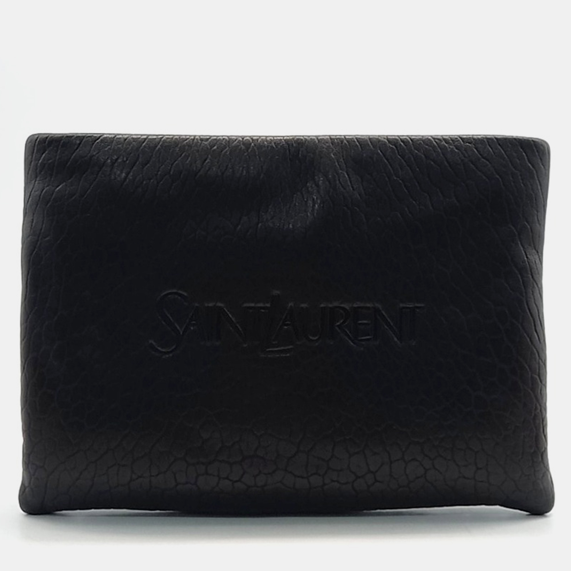 Saint Laurent Paris Black Leather  logo padded clutch bag