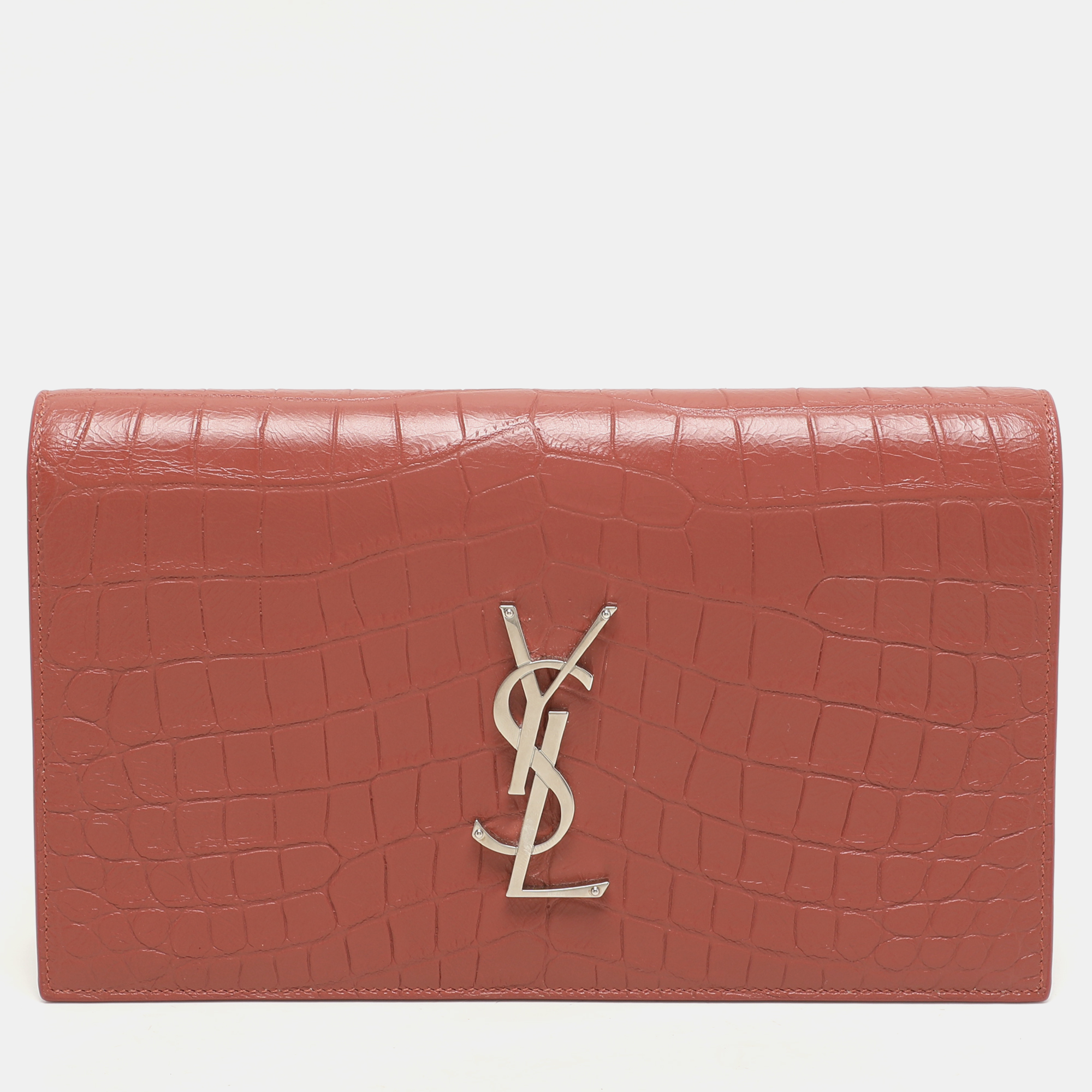 Saint Laurent Nude Rose Croc Embossed Leather Monogram Clutch, Pink
Saint Laurent Nude Rose Croc Embossed Leather Monogram Clutch, Pink