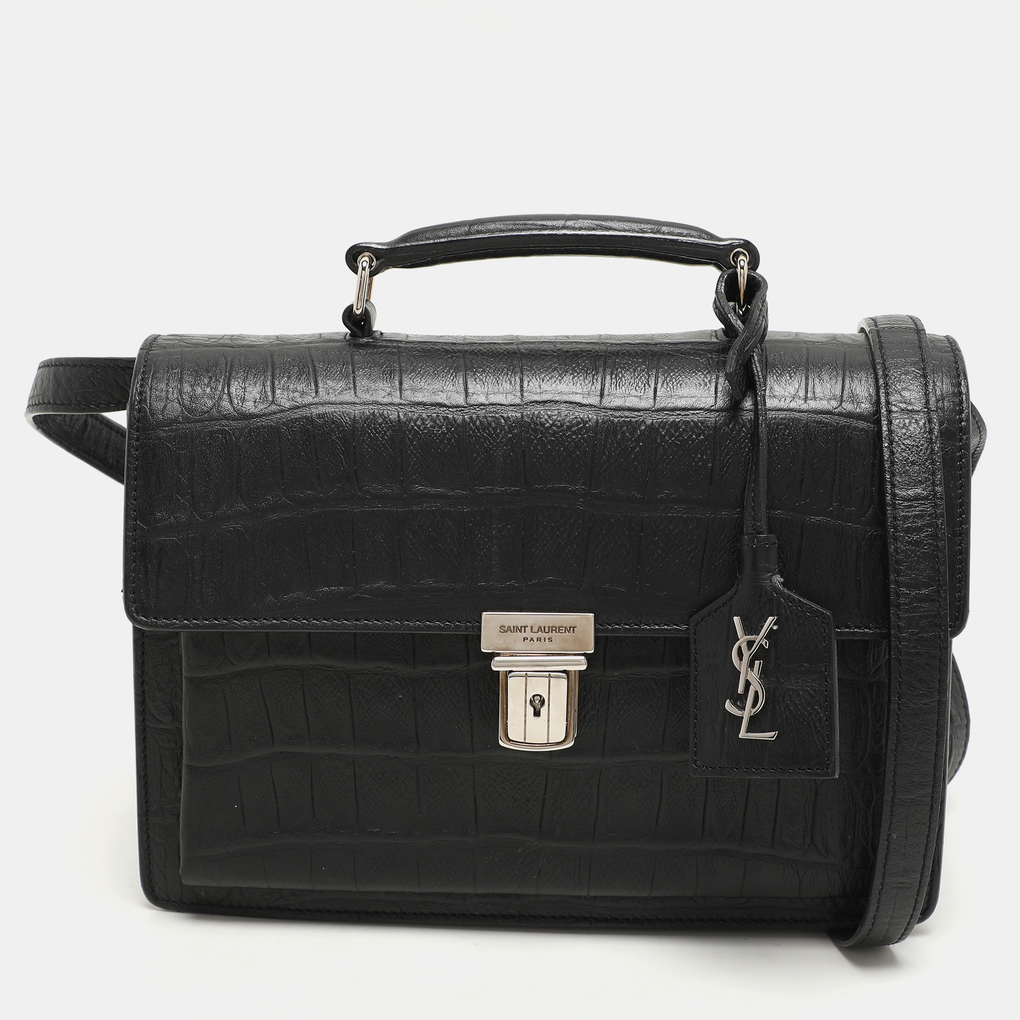 Saint Laurent Black Croc Embossed Leather High School Top Handle Bag
Saint Laurent Black Croc Embossed Leather High School Top Handle Bag