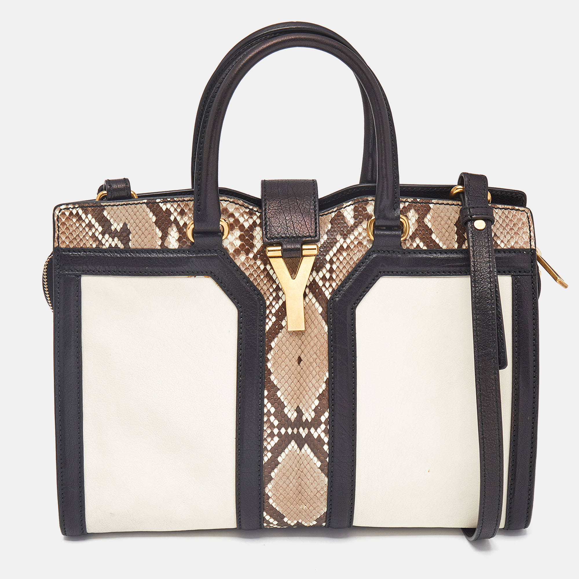 Saint Laurent Black/Beige Leather and Python Small Cabas Chyc Tote
Saint Laurent Black/Beige Leather and Python Small Cabas Chyc Tote