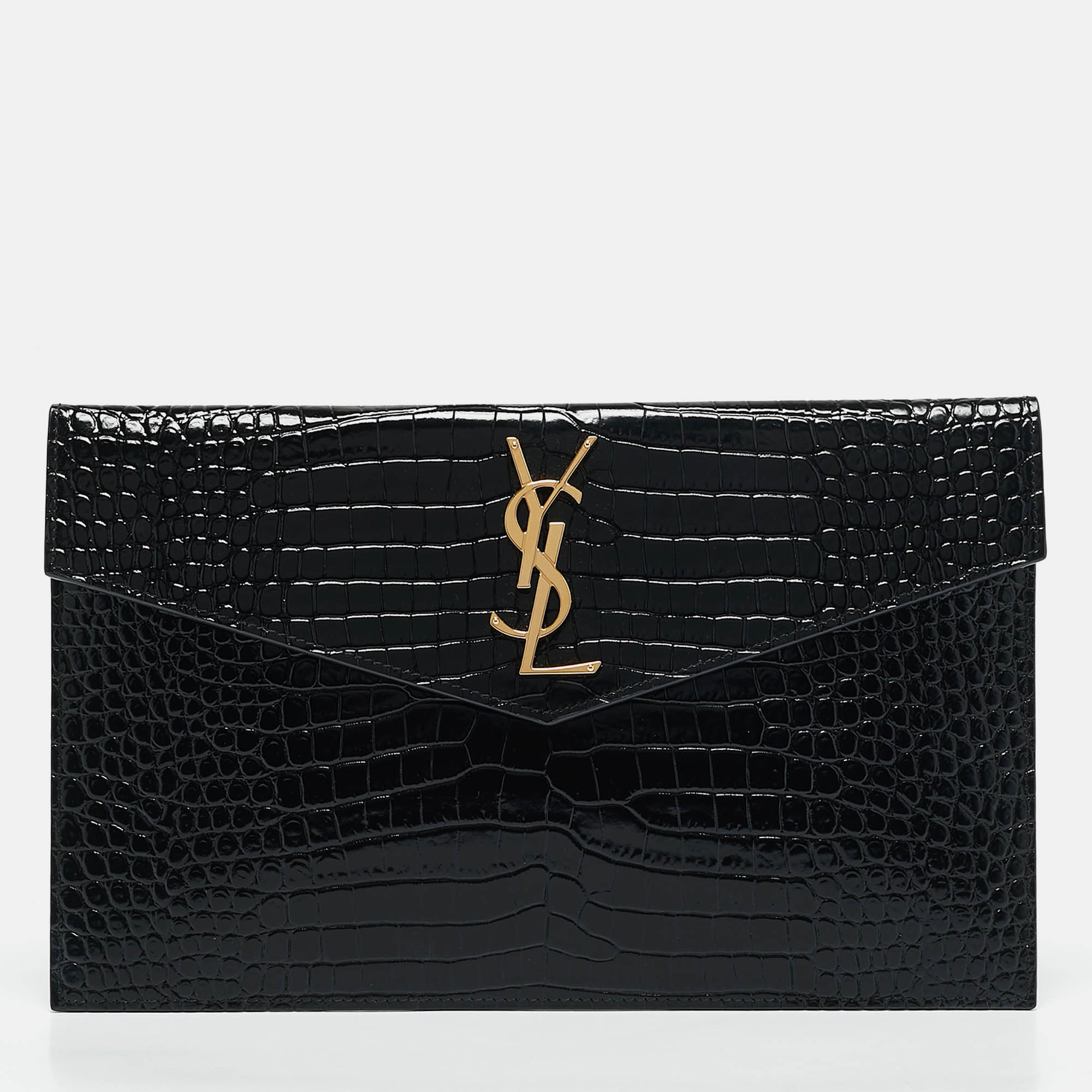 Saint Laurent Black Croc Embossed Leather Uptown Envelope Clutch
Saint Laurent Black Croc Embossed Leather Uptown Envelope Clutch