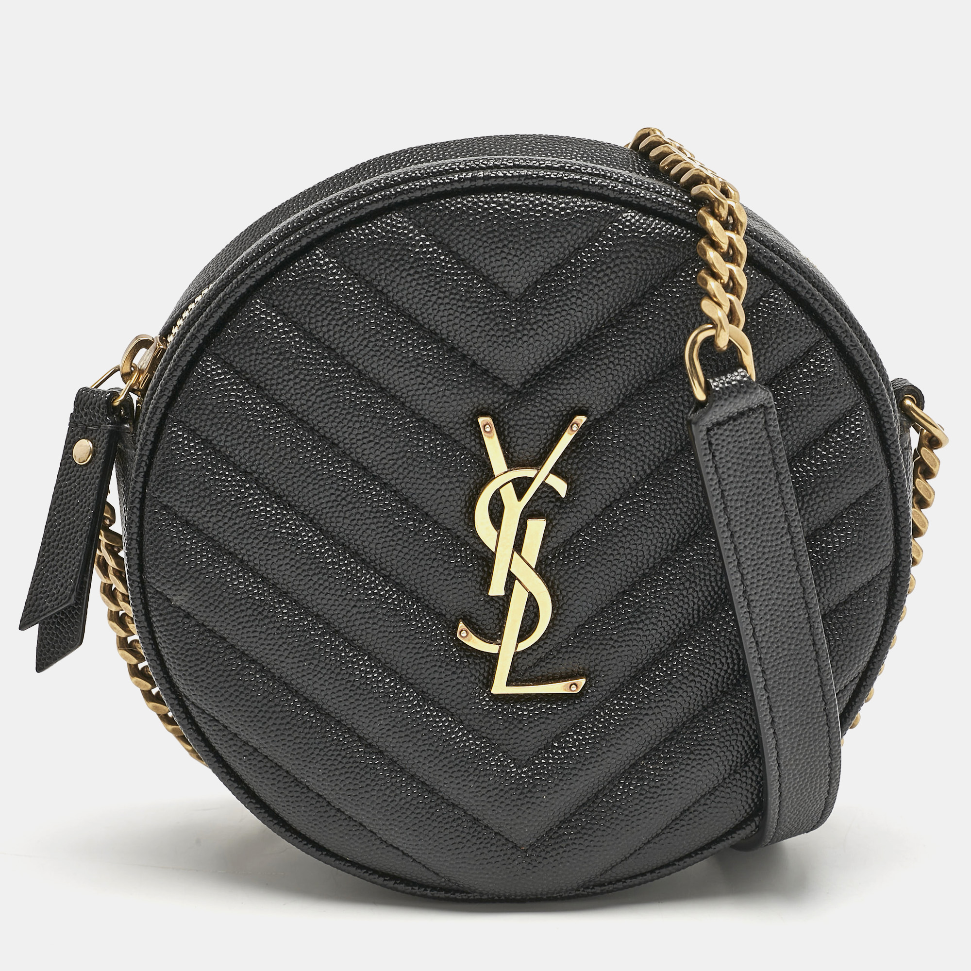Saint Laurent Black Matelasse Leather Monogram Round Crossbody Bag
Saint Laurent Black Matelasse Leather Monogram Round Crossbody Bag
