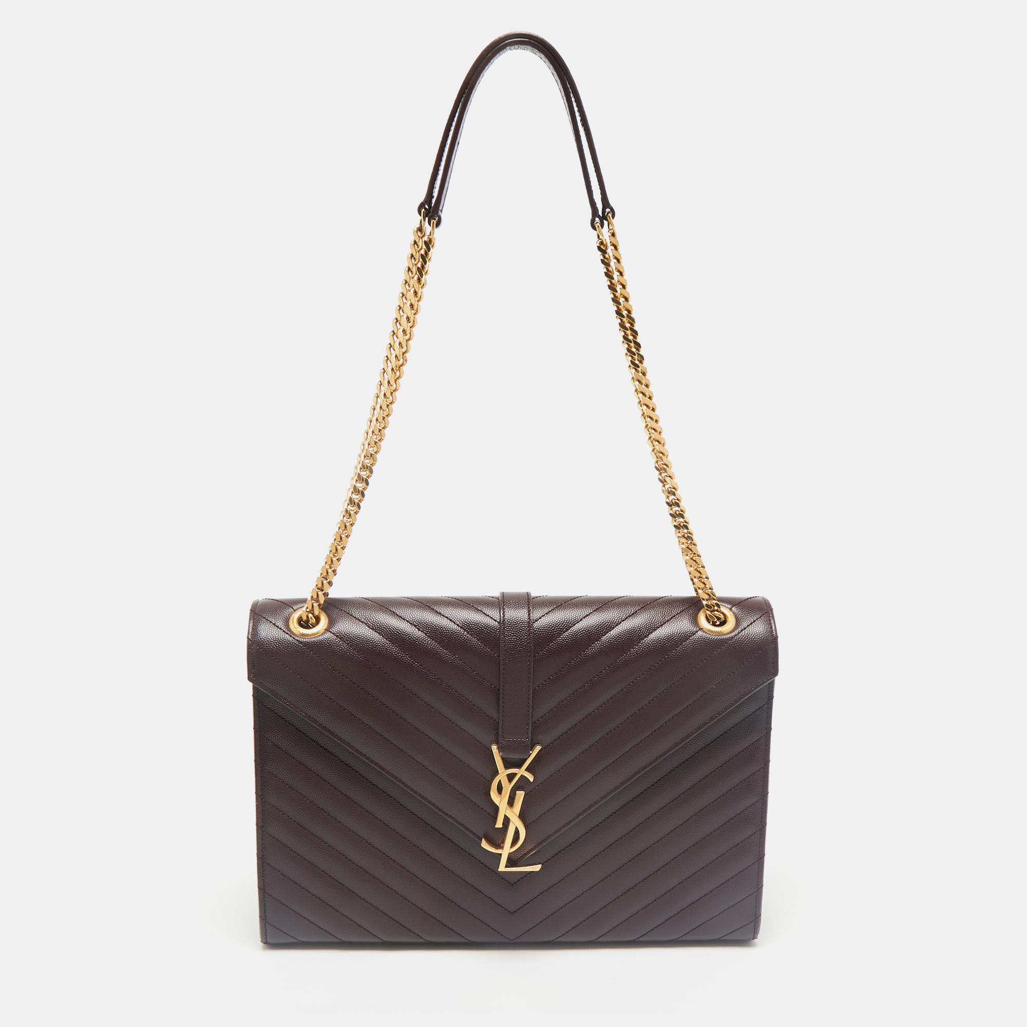 Saint Laurent Burgundy Matelassé Leather Monogram Envelope Shoulder Bag
Saint Laurent Burgundy Matelassé Leather Monogram Envelope Shoulder Bag