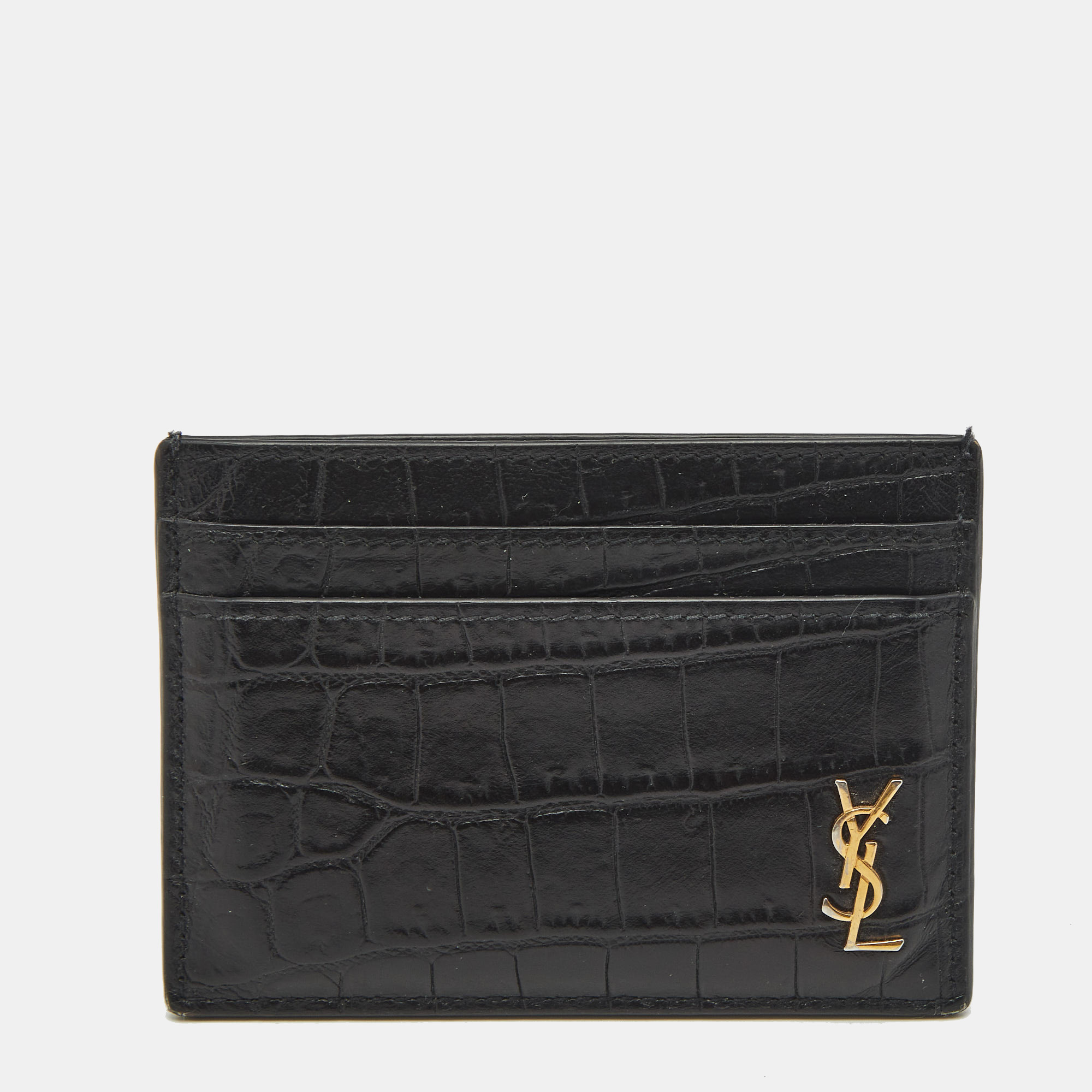 Saint Laurent Black Croc Embossed Leather Tiny Cassandre Card Holder
Saint Laurent Black Croc Embossed Leather Tiny Cassandre Card Holder