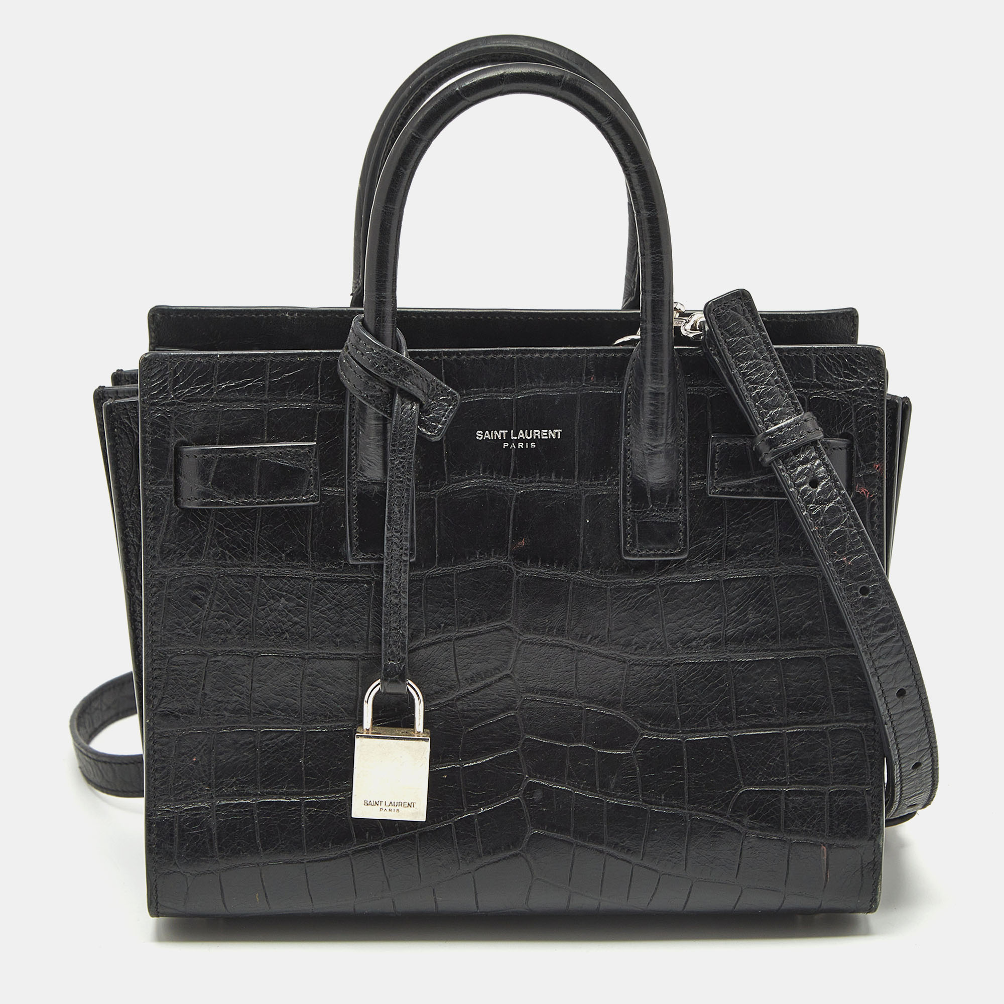 Saint Laurent Black Croc Embossed Leather Nano Classic Sac De Jour Tote
Saint Laurent Black Croc Embossed Leather Nano Classic Sac De Jour Tote