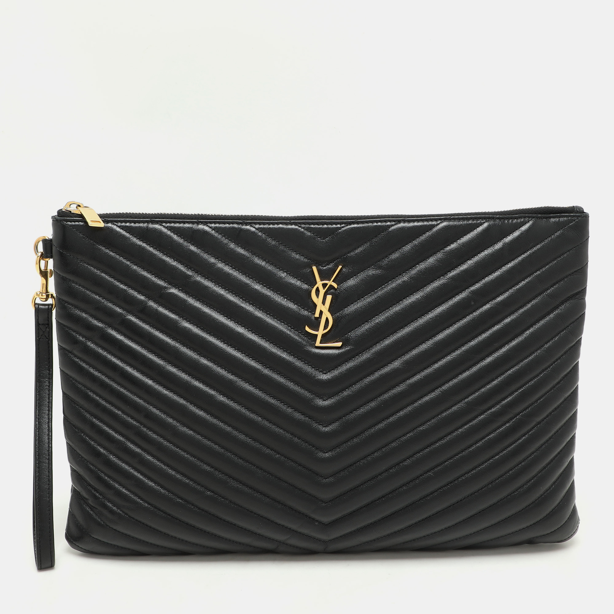 Saint Laurent Black Matelasse Leather Cassandre Wristlet Pouch
Saint Laurent Black Matelasse Leather Cassandre Wristlet Pouch