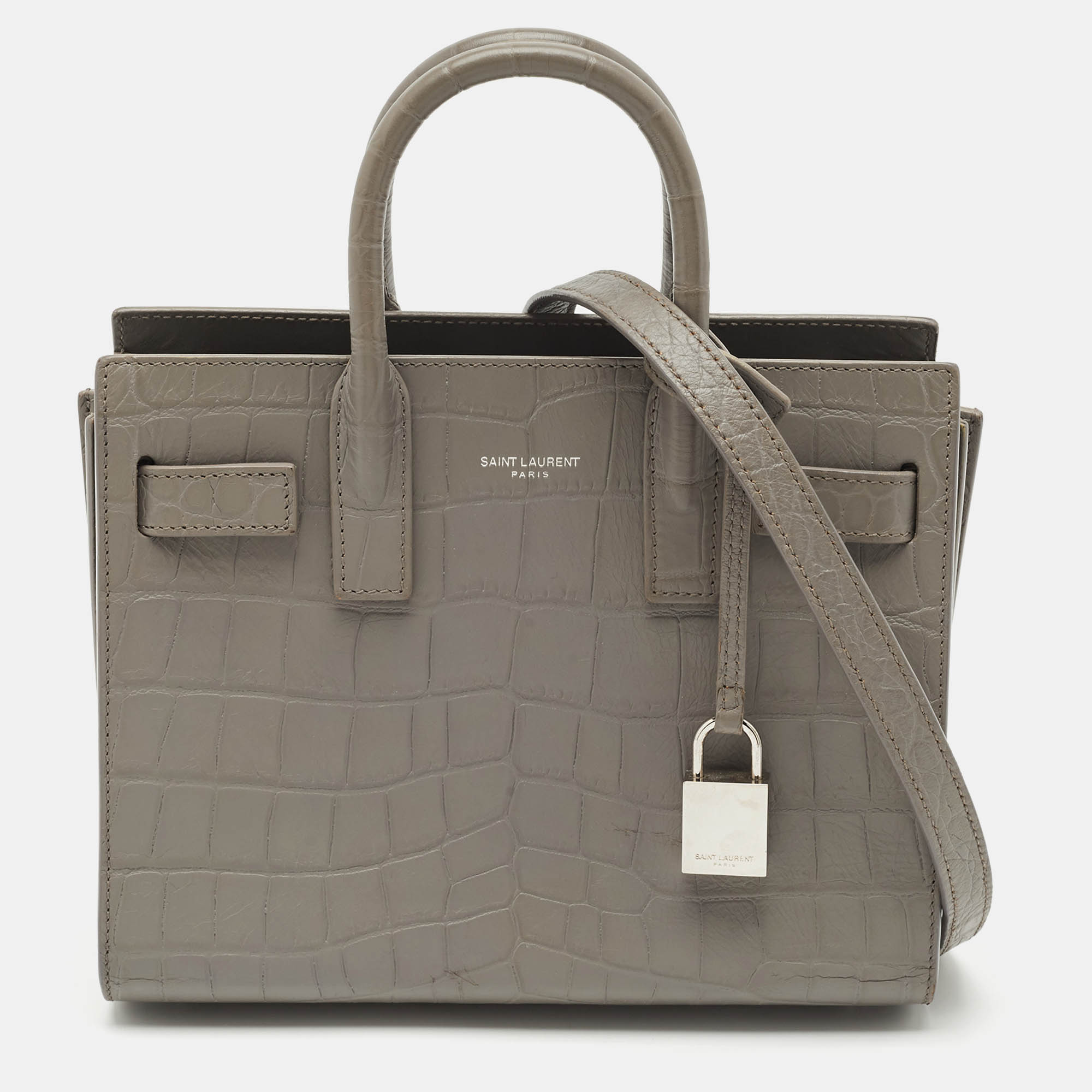 Saint Laurent Grey Croc Embossed Leather Nano Classic Sac De Jour Tote
Saint Laurent Grey Croc Embossed Leather Nano Classic Sac De Jour Tote