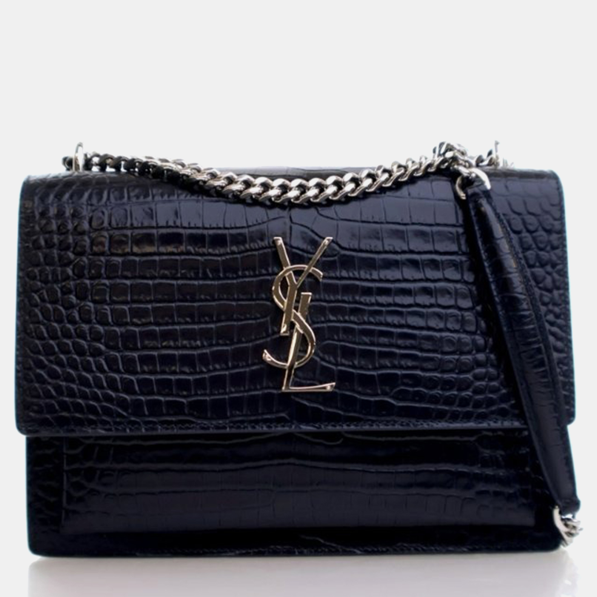 Saint Laurent Sunset Medium Blue Embossed Calfskin Shoulder Bag - Saint Laurent Paris - Modalova