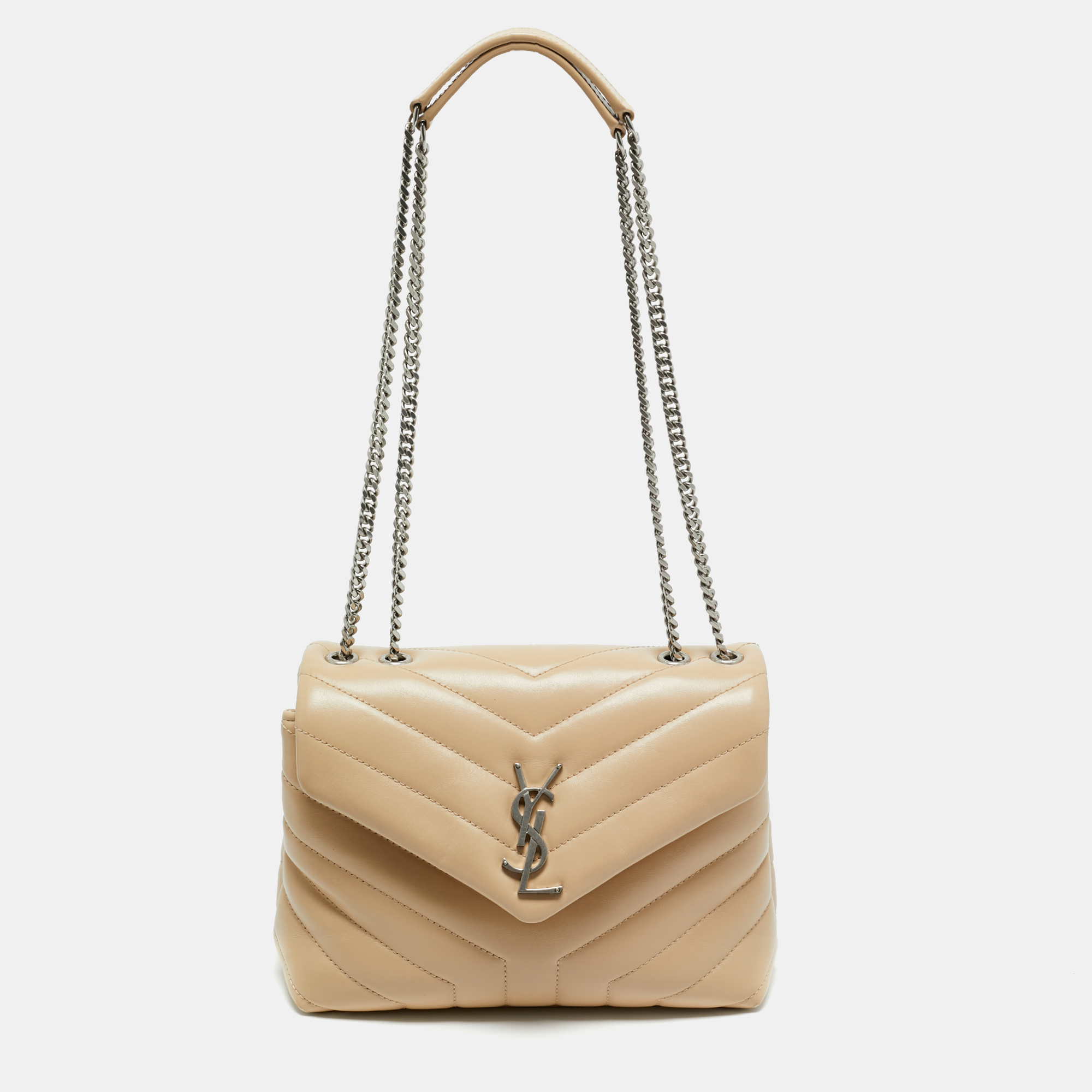 Saint Laurent Beige Matelassé Leather Small Loulou Shoulder Bag - Saint Laurent Paris - Modalova