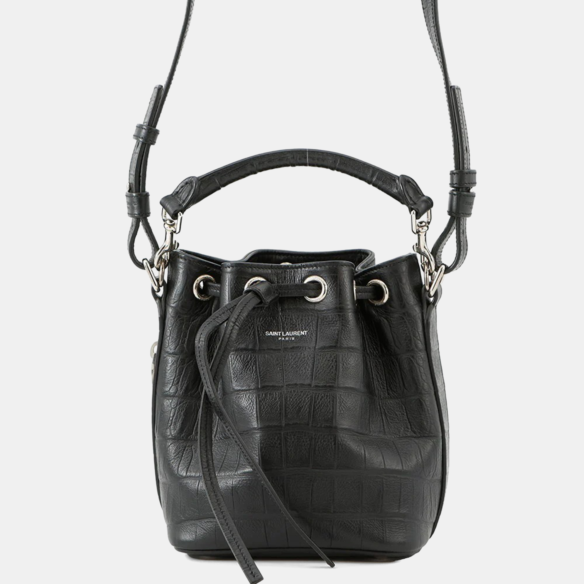 Saint Laurent Paris Emmanuel Drawstring Bag Shoulder Bag Black Croco Embossed Leather 
Saint Laurent Paris Emmanuel Drawstring Bag Shoulder Bag Black Croco Embossed Leather