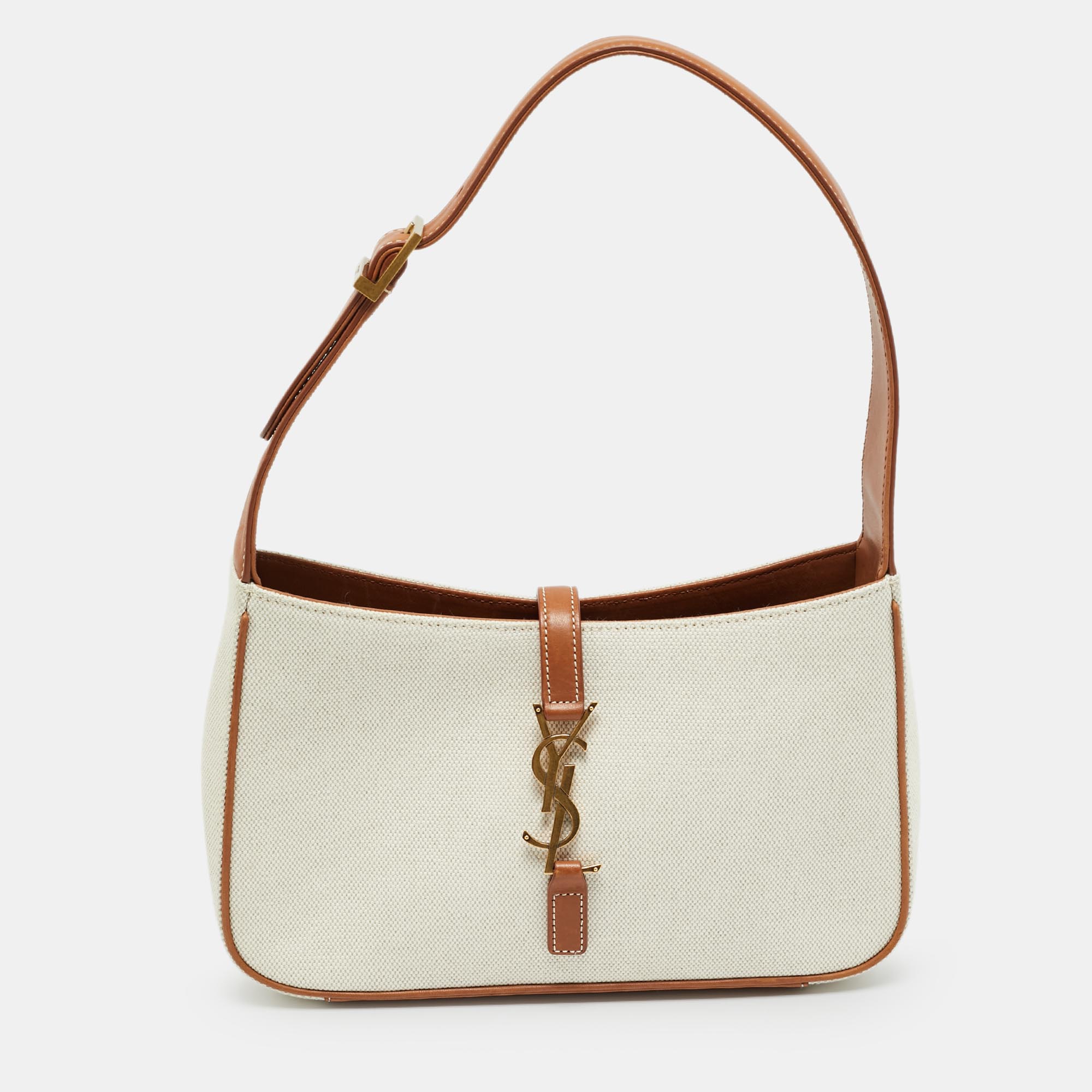 Saint Laurent LE 5 À 7 Tan/Natural Canvas and Leather Shoulder Bag
Saint Laurent LE 5 À 7 Tan/Natural Canvas and Leather Shoulder Bag