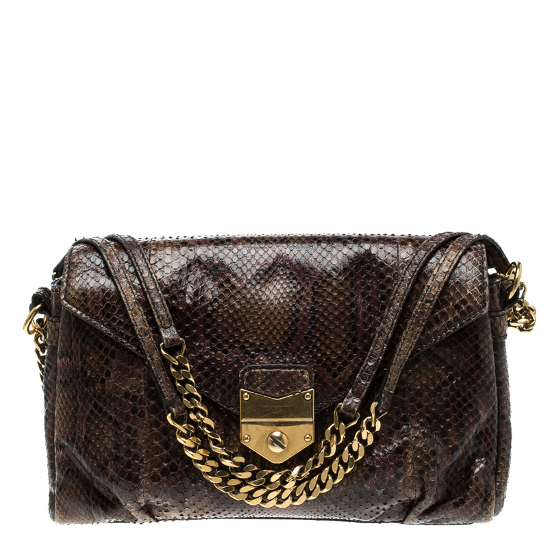 Image of Saint Laurent Brown Python Shoulder Bag