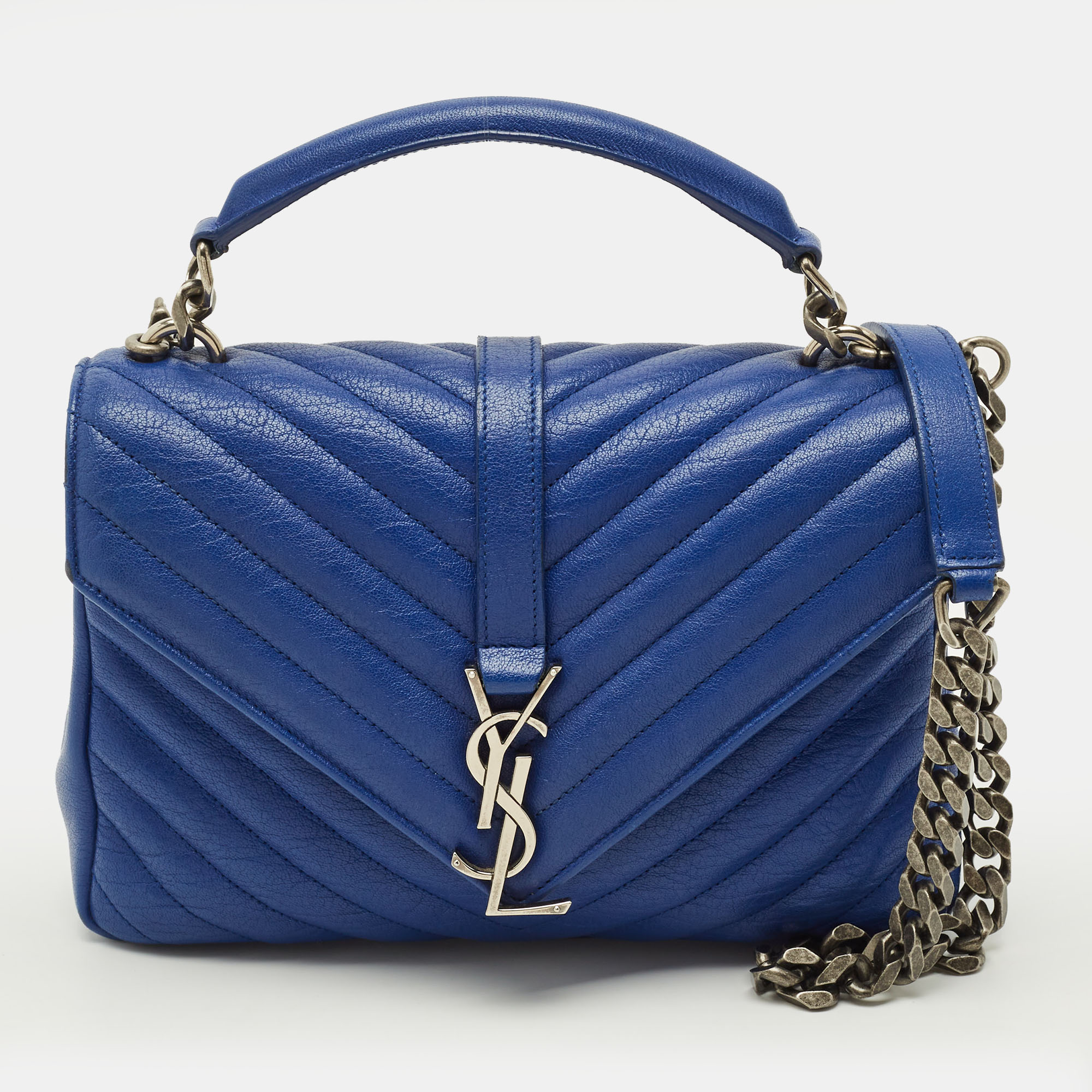 Saint Laurent College Medium Blue Matelassé Leather Top Handle Bag
Saint Laurent College Medium Blue Matelassé Leather Top Handle Bag