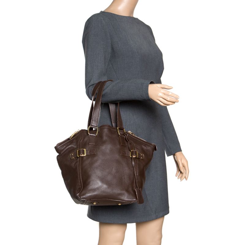 Yves Saint Laurent Brown Leather Small Downtown Tote