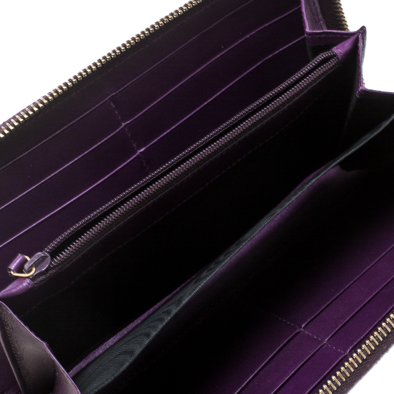 Yves Saint Laurent Purple Patent Leather Belle de Jour Zip Around Wallet