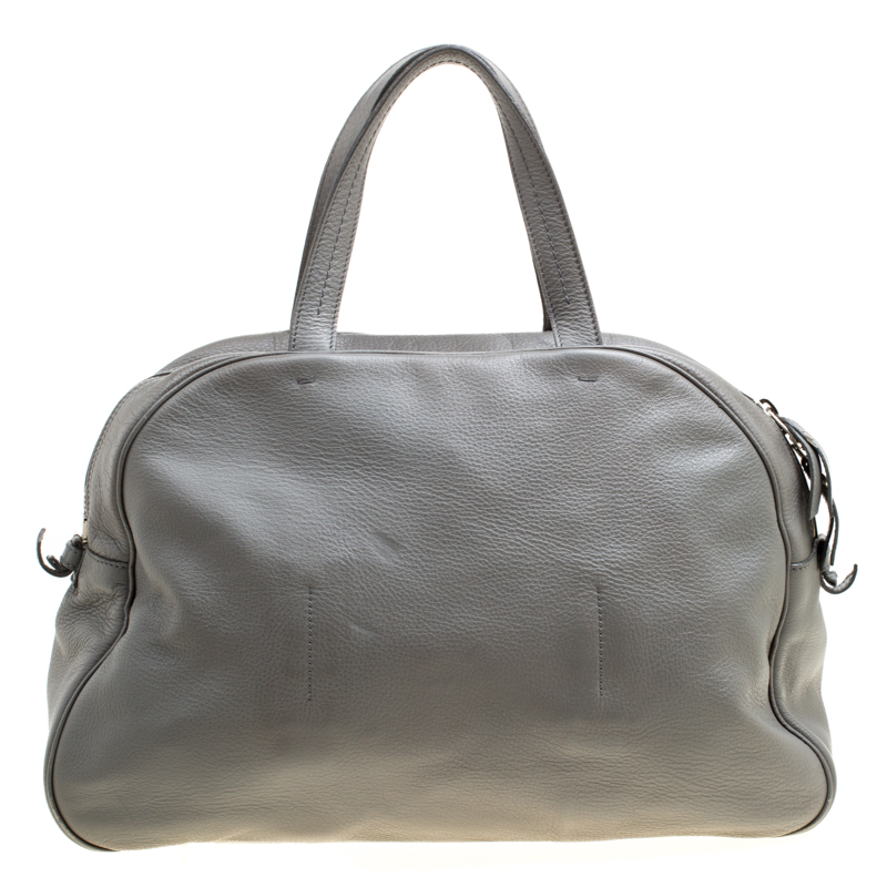 Yves Saint Laurent Grey Leather Large Obi Bowler Bag