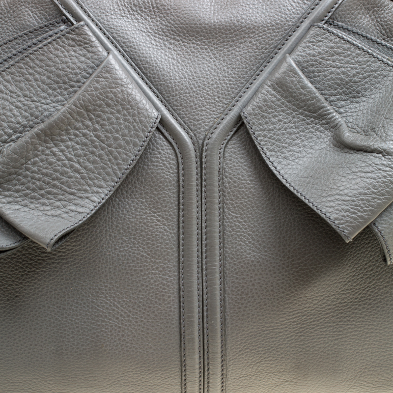 Yves Saint Laurent Grey Leather Large Obi Bowler Bag