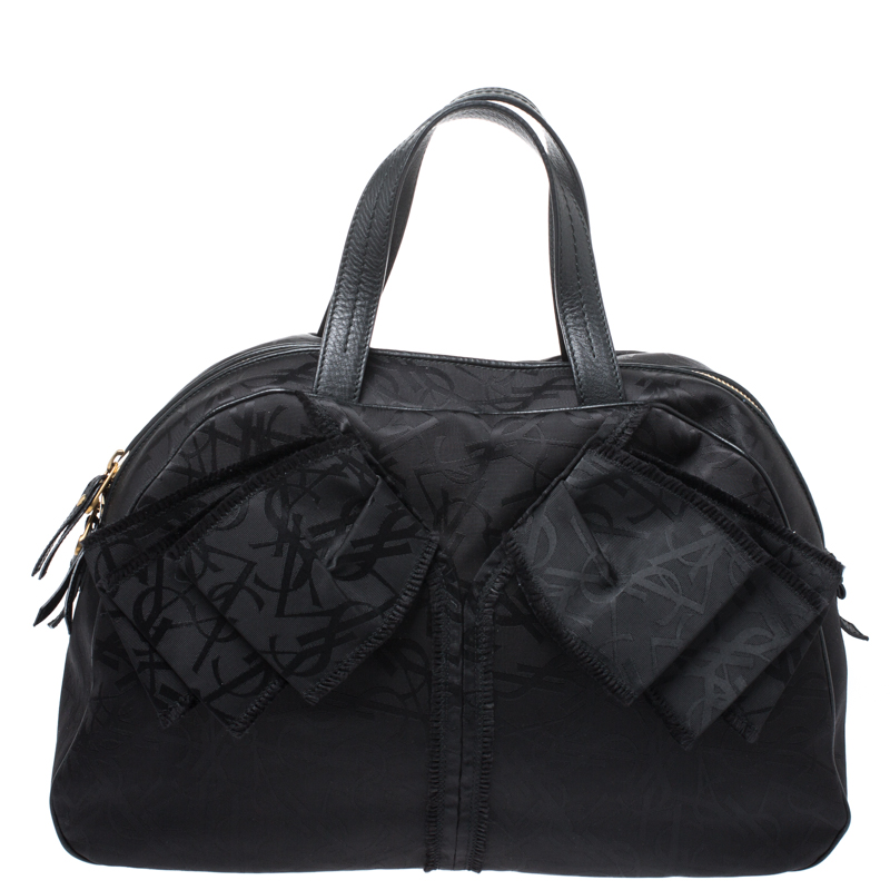 Image of Saint Laurent Paris Black Nylon and Leather Duffle Bag