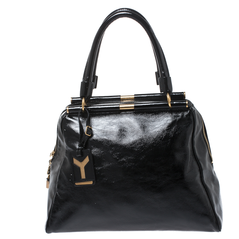 Image of Saint Laurent Black Patent Leather Medium Majorelle Satchel