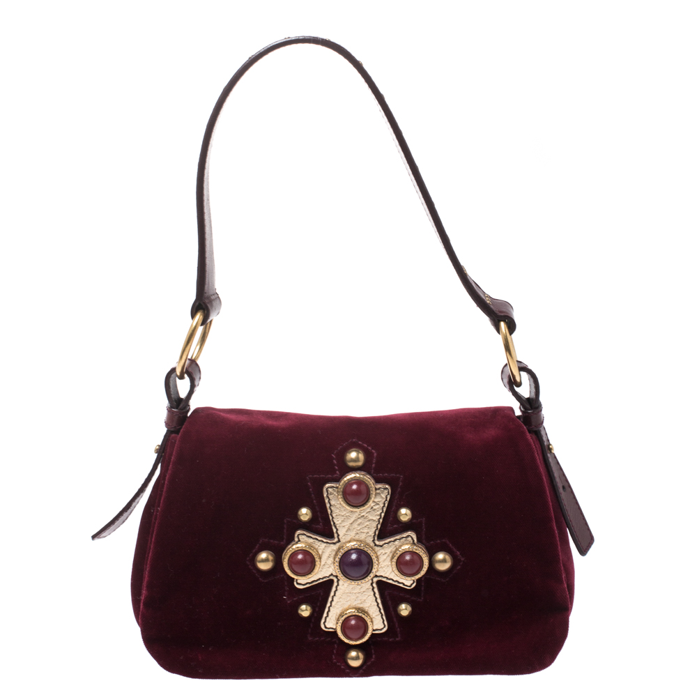 Image of Saint Laurent Burgundy Velvet Venise Shoulder Bag