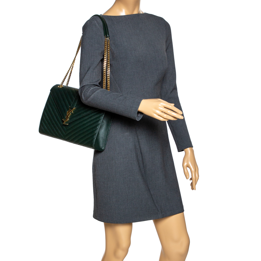 Saint Laurent Green Chevron Quilted Leather Monogram Envelope Shoulder Bag
Saint Laurent Green Chevron Quilted Leather Monogram Envelope Shoulder Bag