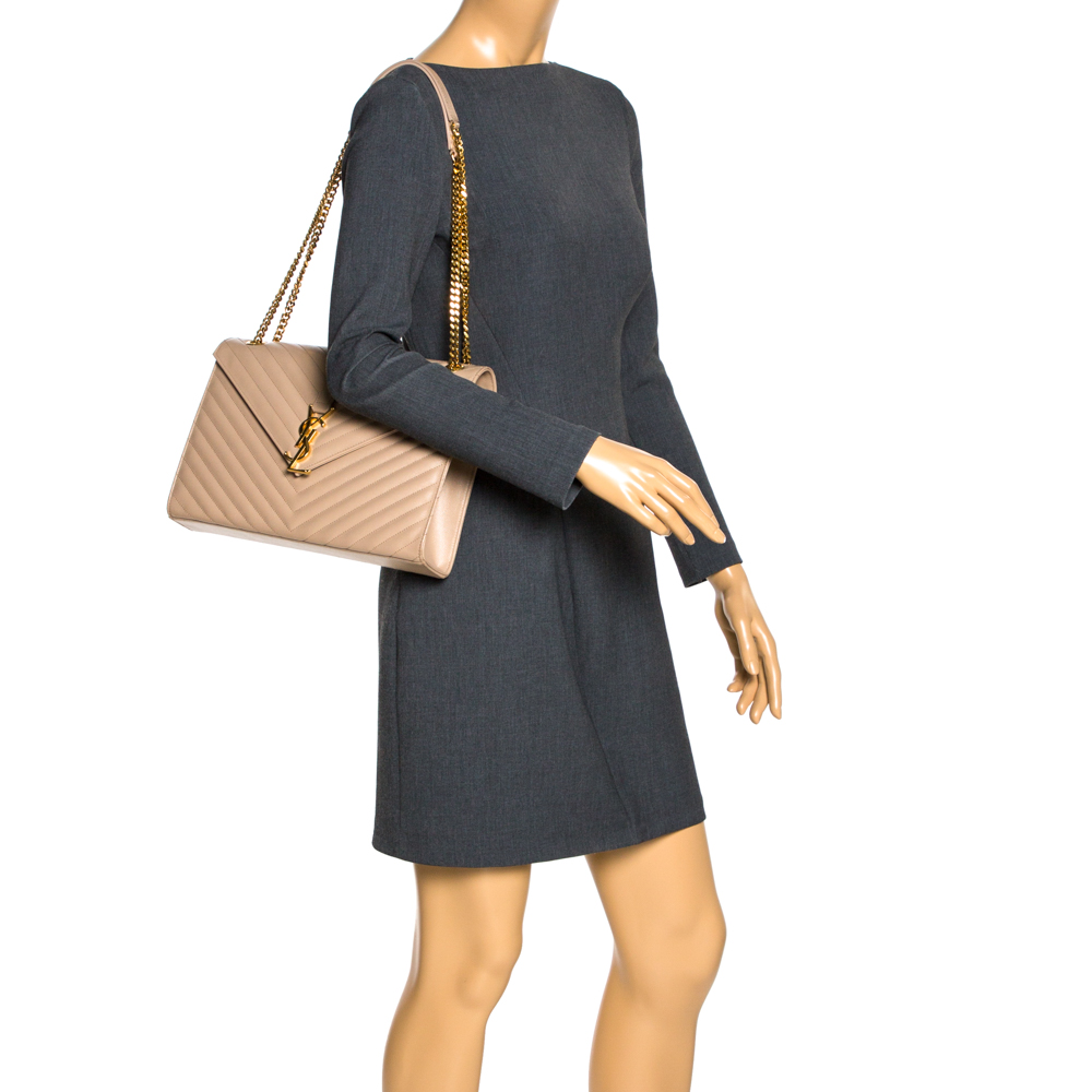 Saint Laurent Beige Chevron Quilted Leather Monogram Envelope Shoulder Bag
Saint Laurent Beige Chevron Quilted Leather Monogram Envelope Shoulder Bag