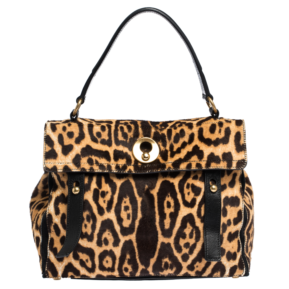 Image of Saint Laurent Brown/Black Calfhair and Leather Medium Muse Two Satchel