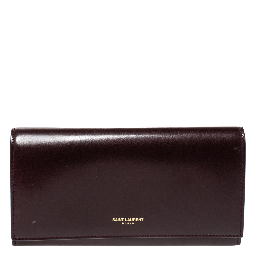 Image of Saint Laurent Burgundy Leather Marquage Continental Flap Wallet