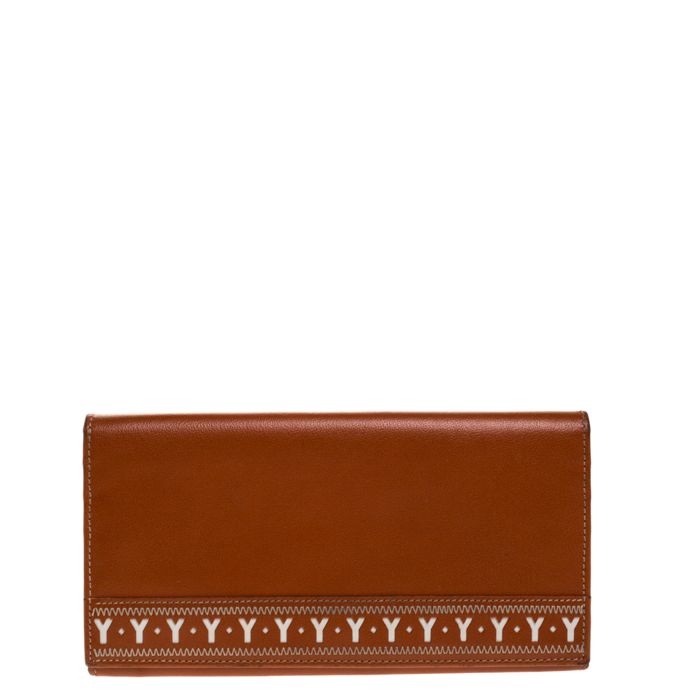 Image of Saint Laurent Brown Stitched Leather Y Cut Out Flap Continental Wallet