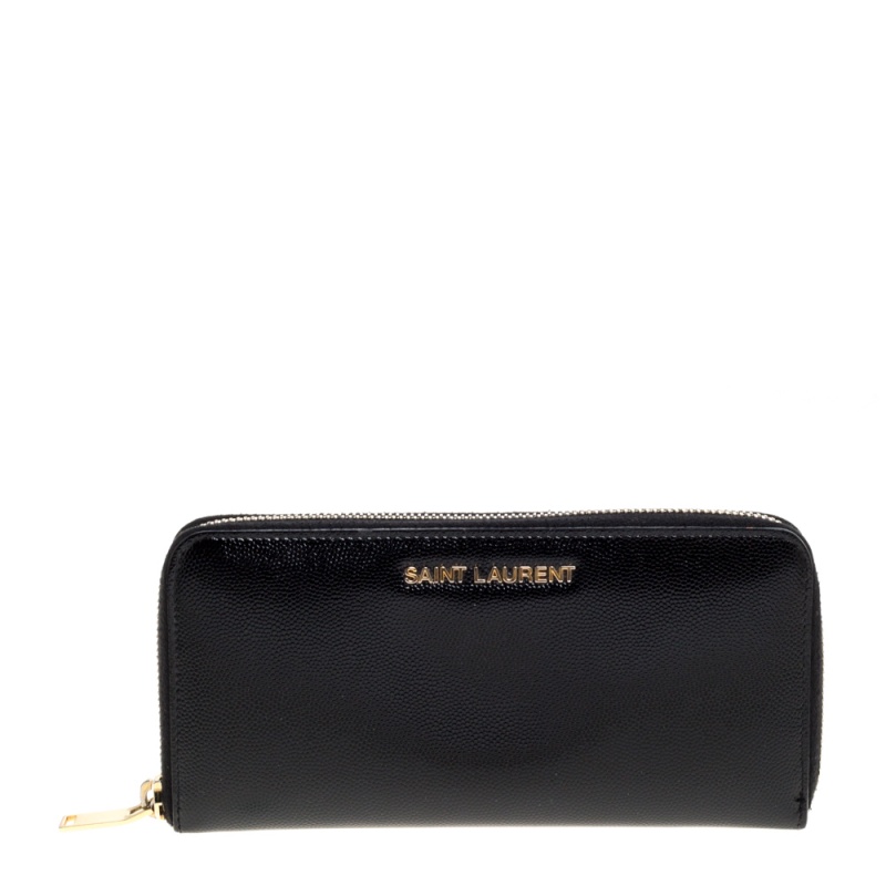 Image of Saint Laurent Black Patent Leather Rive Gauche Zip Around Wallet
