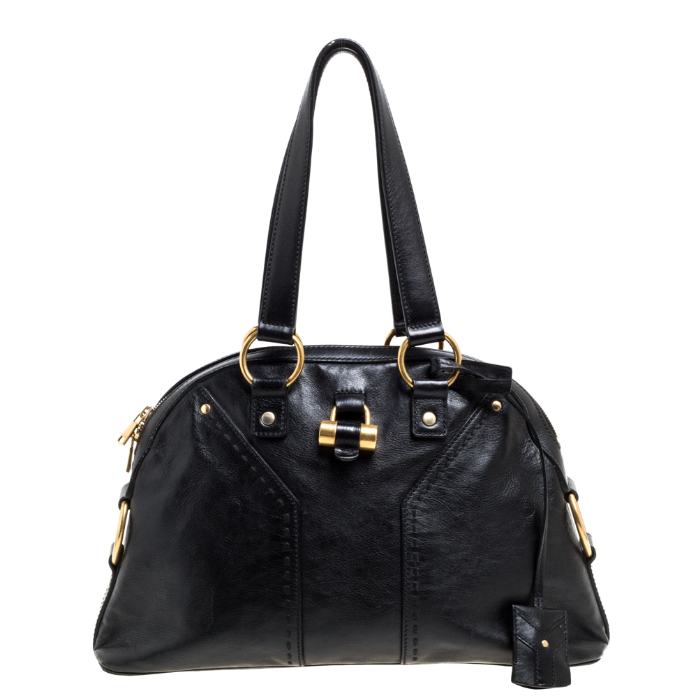 Image of Saint Laurent Black Leather Muse Satchel