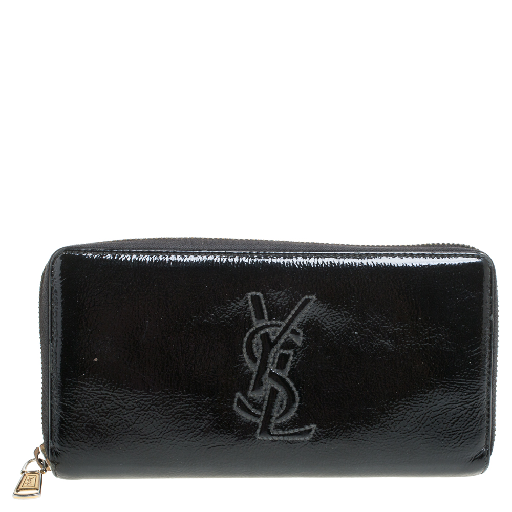 Image of Saint Laurent Black Patent Leather Bell De Jour Zip Around Wallet