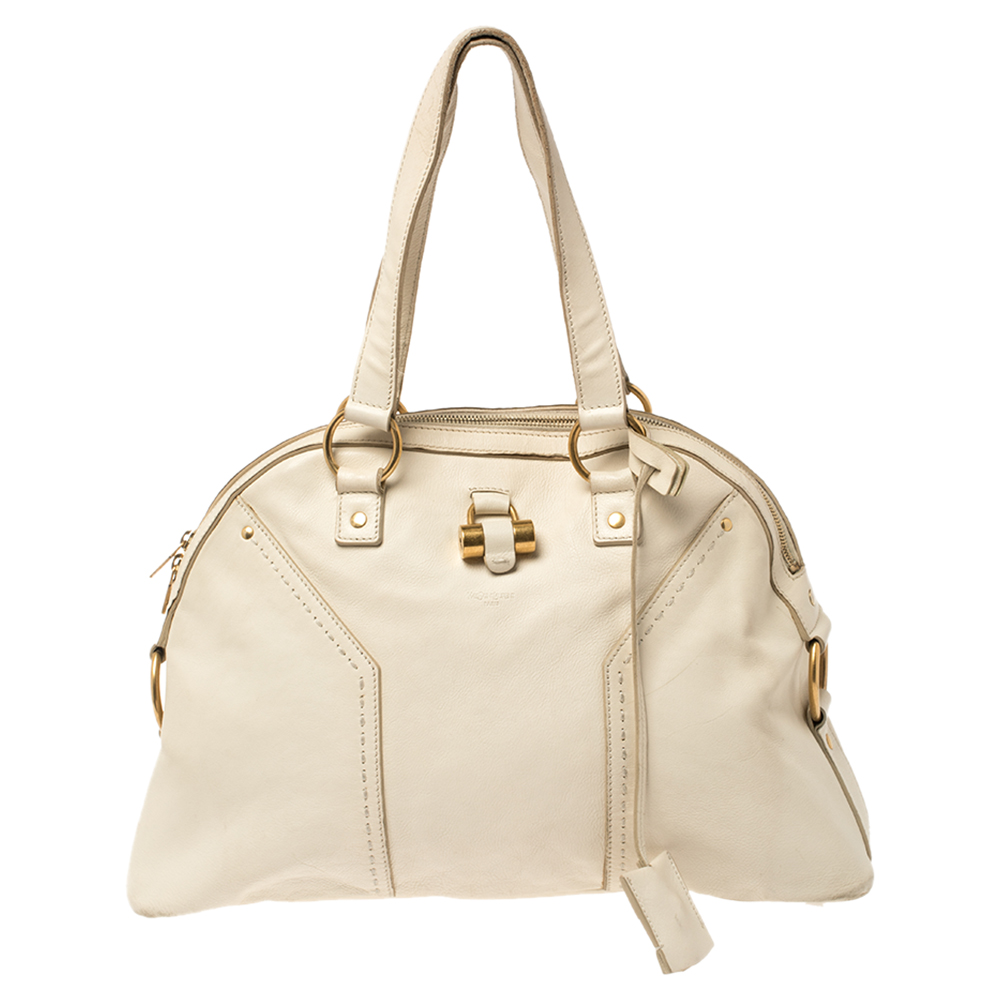 Image of Saint Laurent Cream Leather Medium Muse Satchel