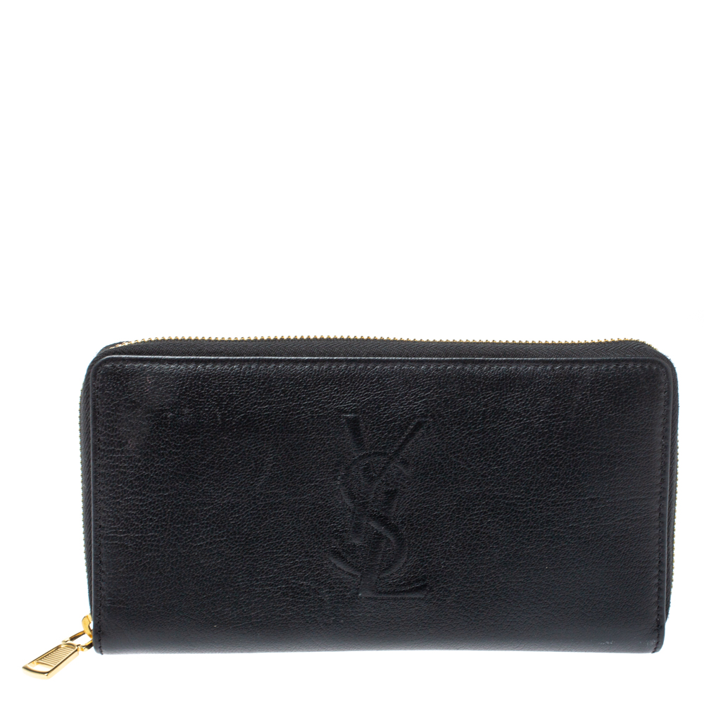 Image of Saint Laurent Black Leather Belle De Jour Zip Around Wallet