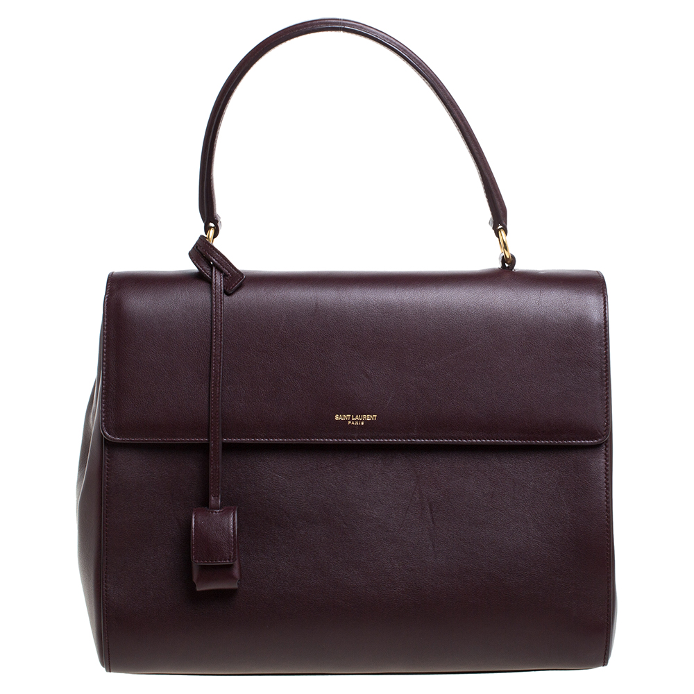 Image of Saint Laurent Burgundy Leather Medium Moujik Top Handle Bag
