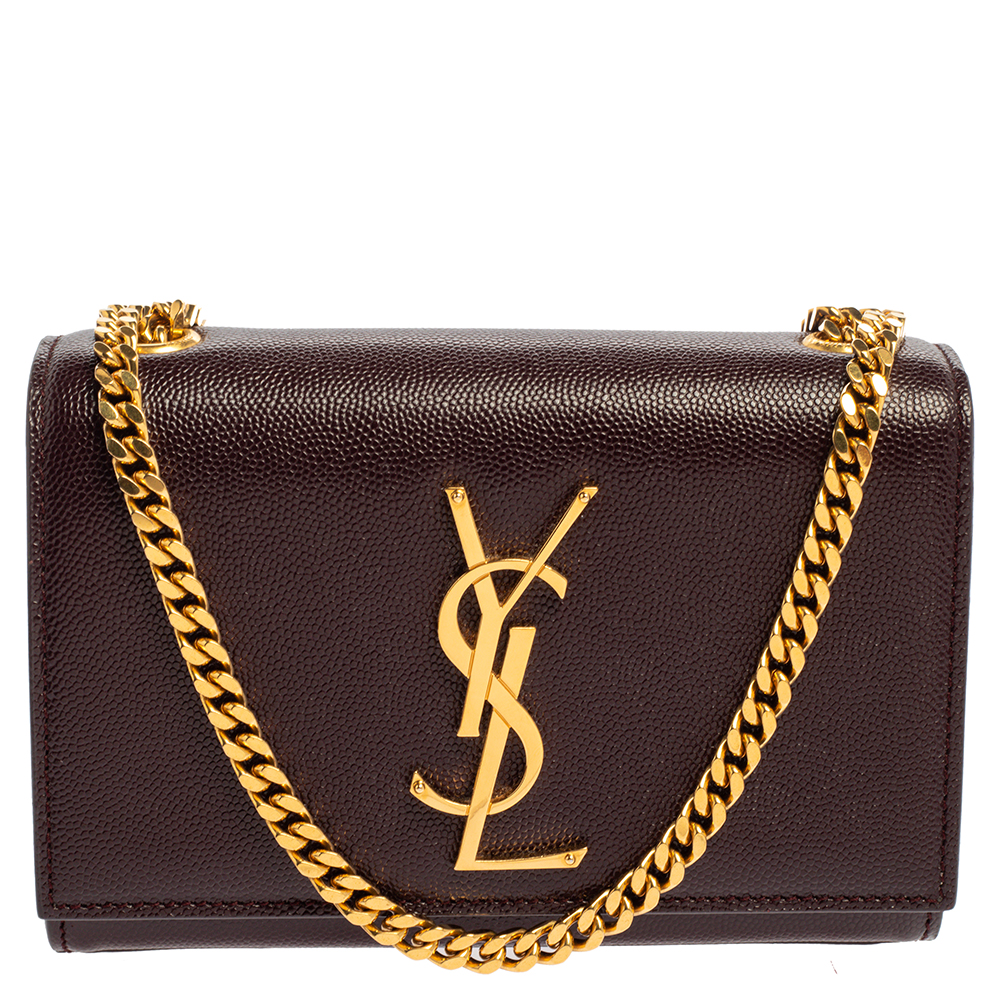 Image of Saint Laurent Burgundy Leather Small Monogram Kate Shoulder Bag