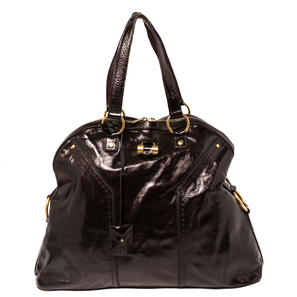 Saint Laurent Brown Patent Leather Large Muse Bag