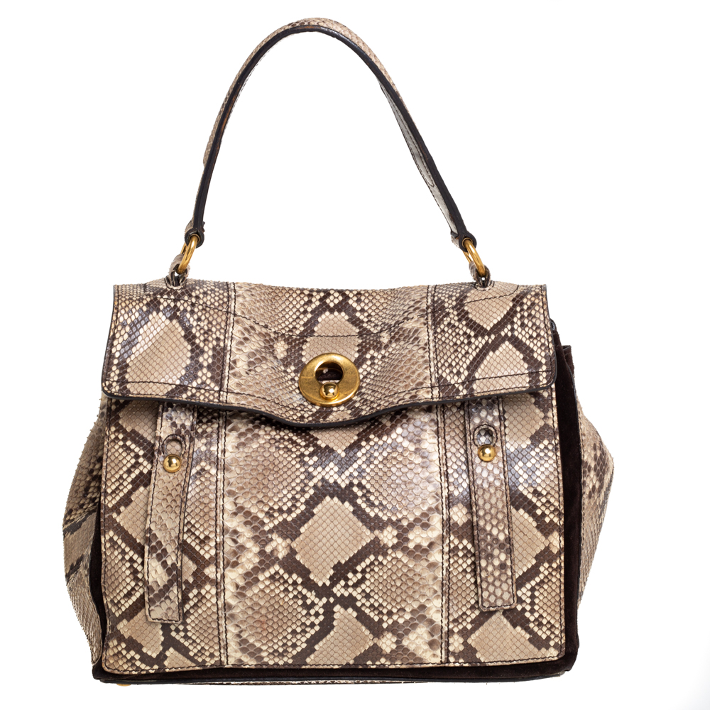 Saint Laurent Paris - Saint laurent brown/beige python leather medium muse two satchel