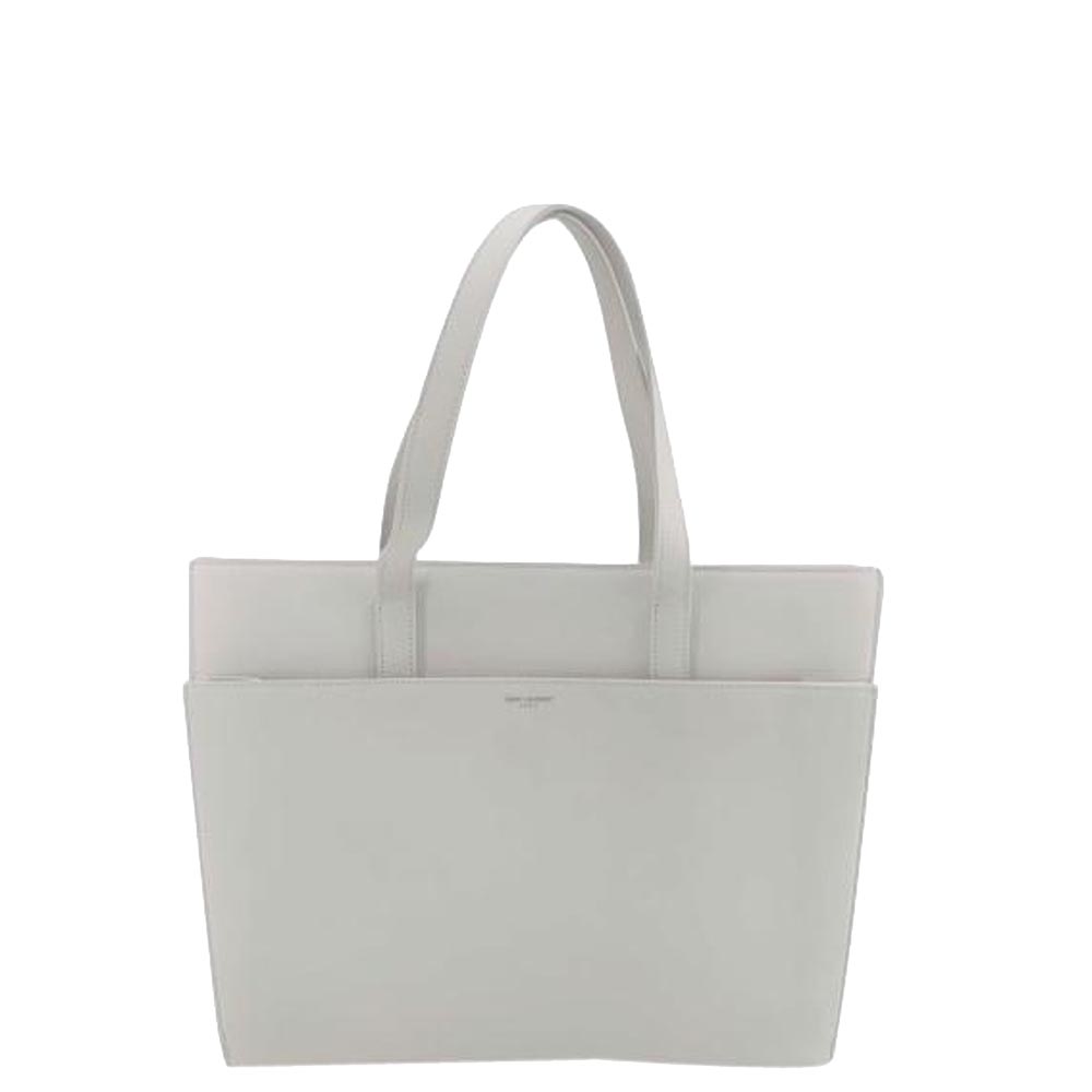 Saint Laurent Paris White Leather Cabas Small Tote Bag