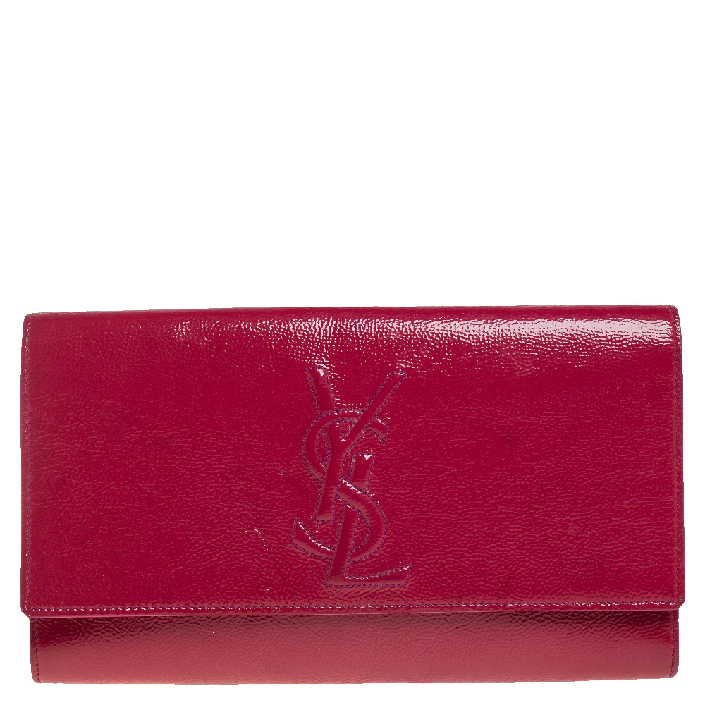 Yves Saint Laurent Fuchsia Patent Leather Belle De Jour Flap Clutch