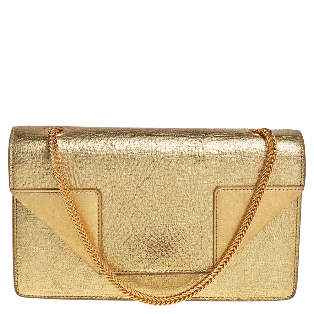 Saint Laurent Metallic Gold Crinkled Leather Betty Crossbody Bag