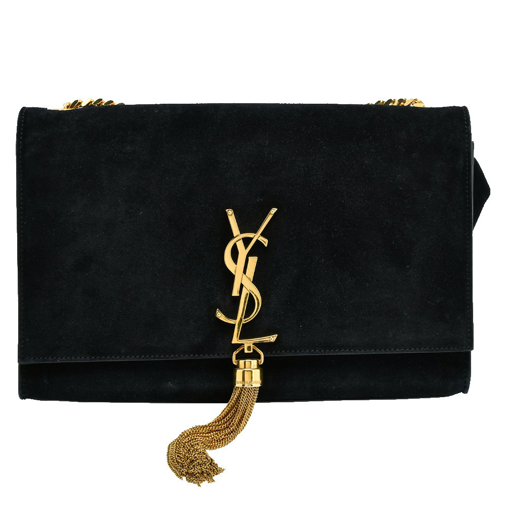 Saint Laurent Paris Black Suede Kate Tassel Bag