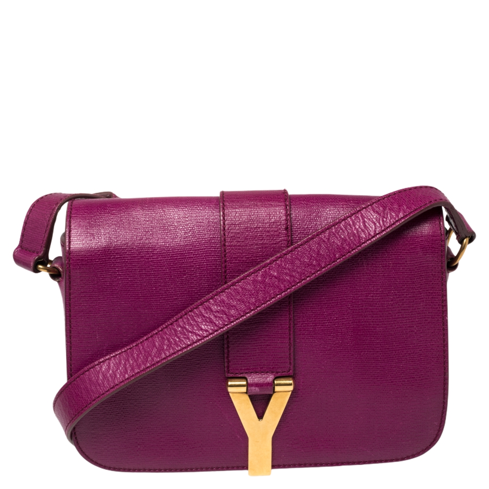 Yves Saint Laurent Purple Leather Ligne Y Crossbody Bag